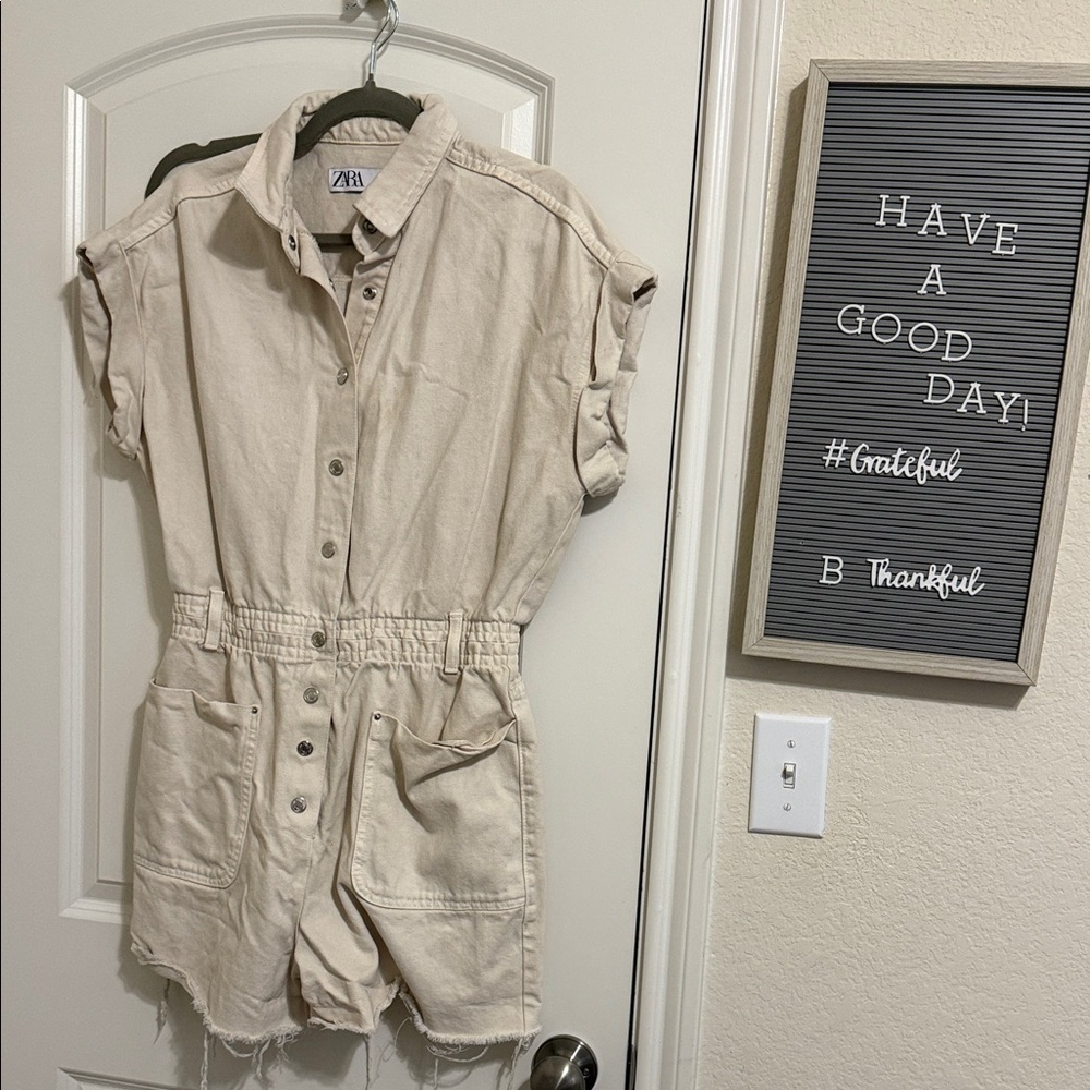 Zara Cream Button-Up Romper